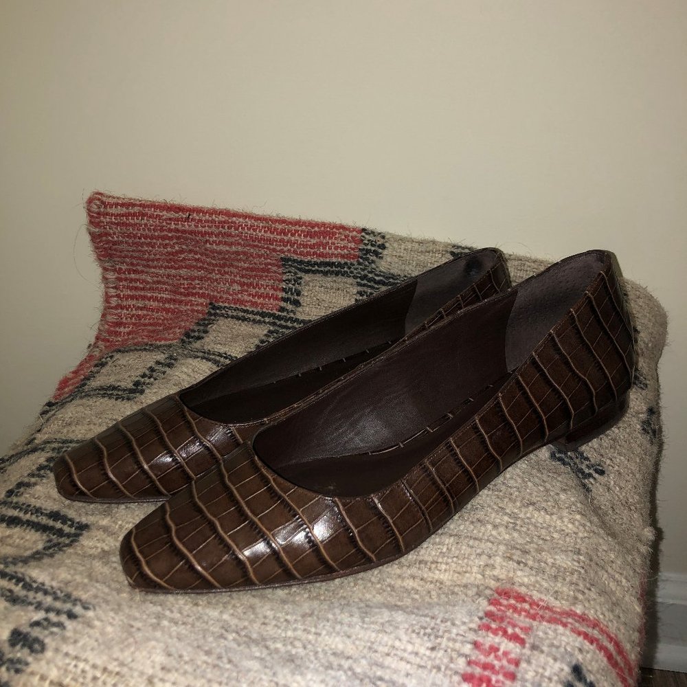 Reformation Brown Croc-Embossed Flats